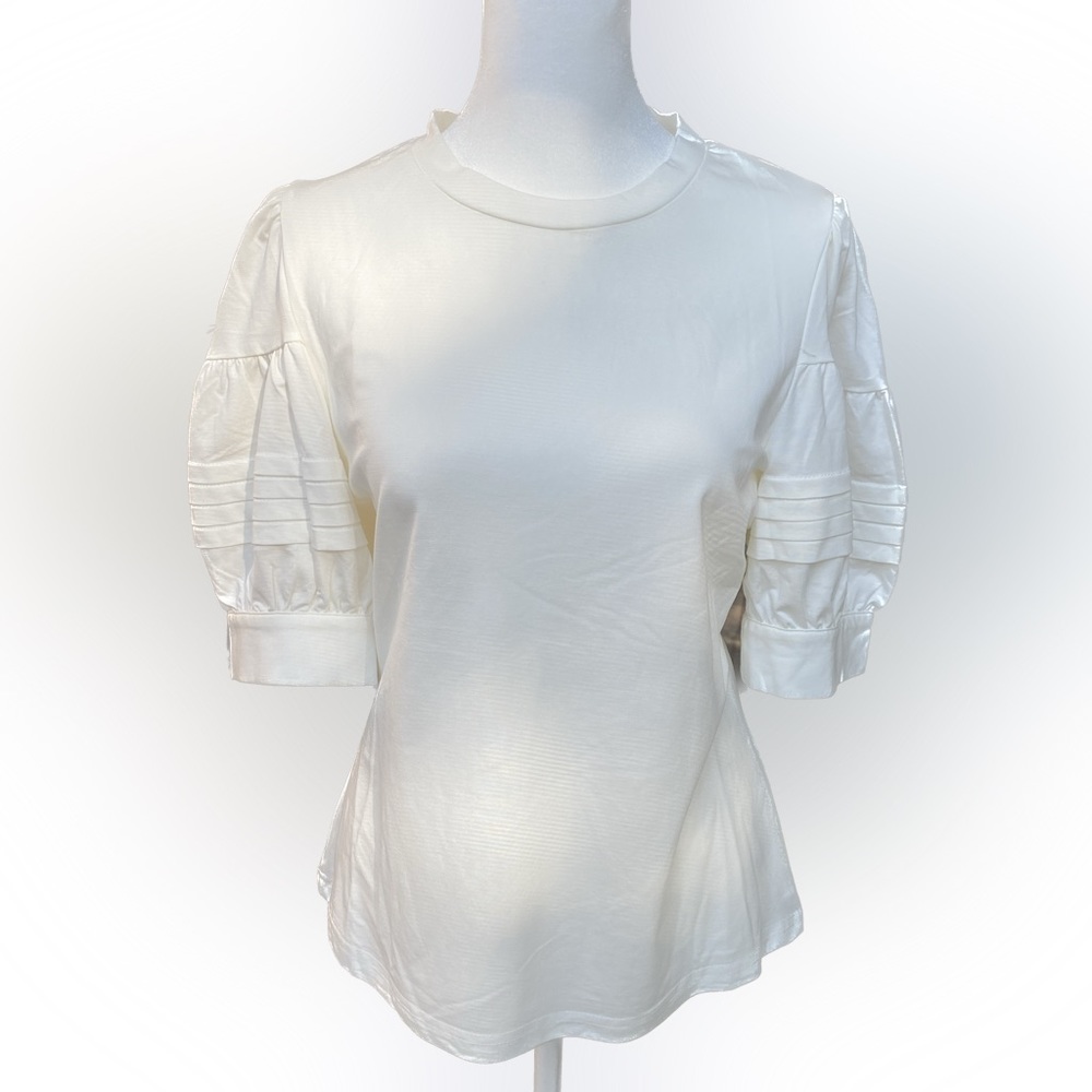 Gracia Pleated Puff Sleeve Top - Ivory - Size: L